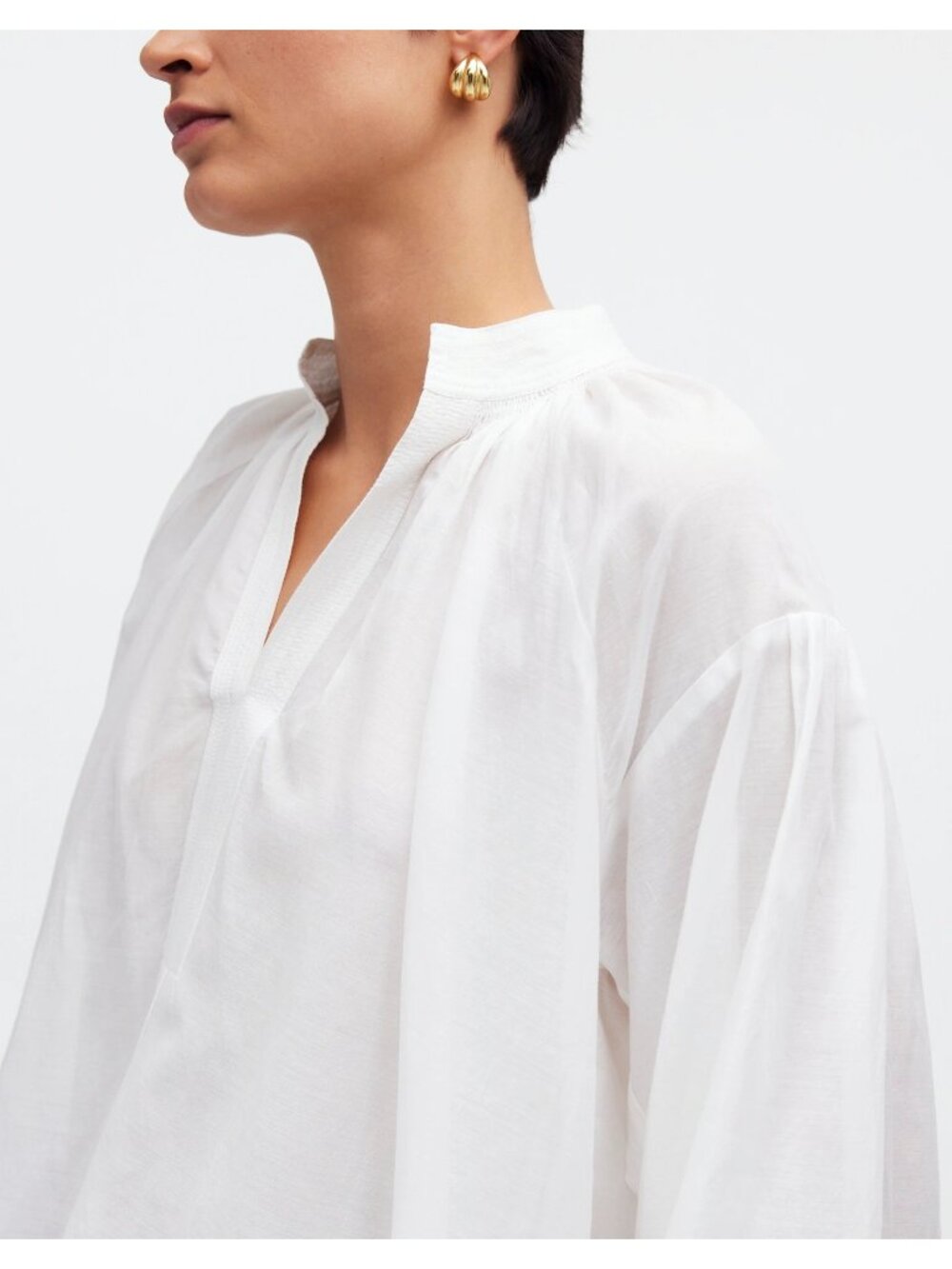 Madewell Shirred Long-Sleeve Top Women's XS Eyelet White Boho Lightweight Blouse - Picture 11 of 16